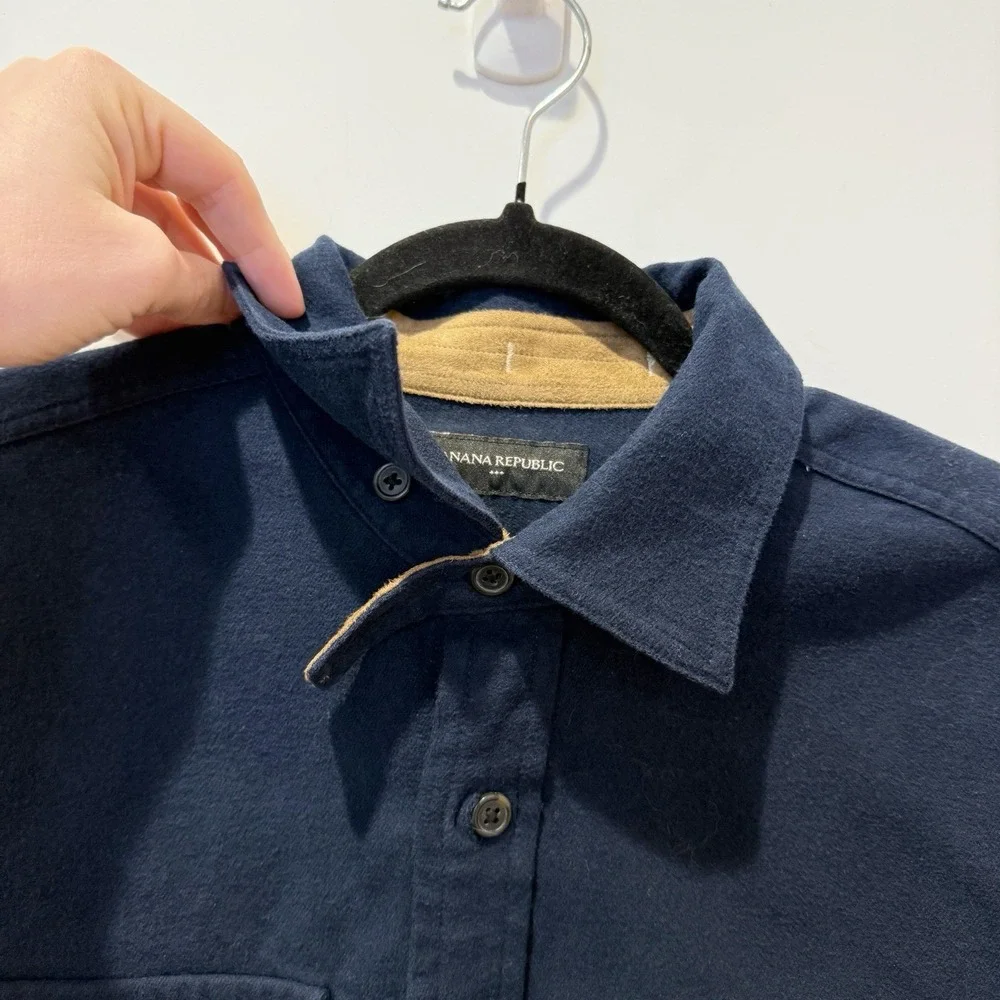 Banana Republic Mens Moleskin Button Up Shirt Small Navy Thick Elbow Patch
